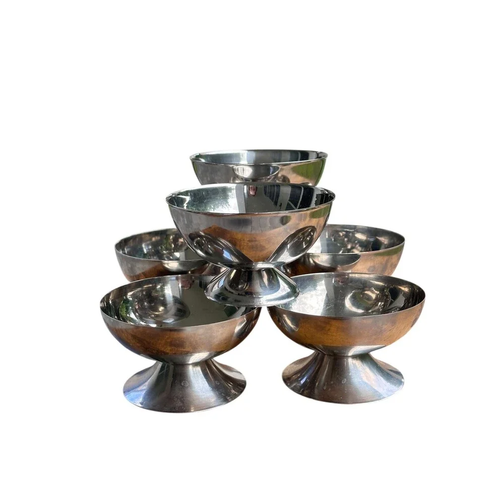 Vintage Silver Metal Coupe Bowls, Sorbet Ice Cream Cups, Set of 6
